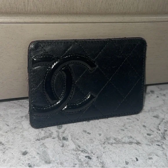 CHANEL Black Quilted Cambon Ligne Card Holder Case Black Slim Wallet  AUTHENTIC - Picture 3 of 12